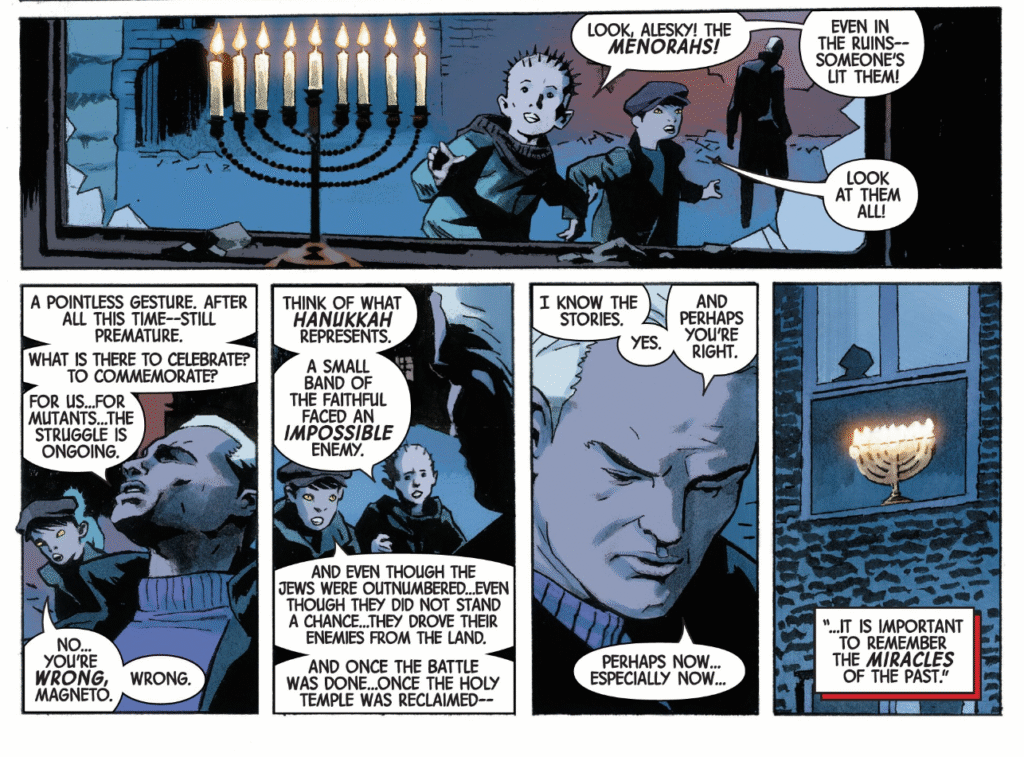 Magneto believing in the miracle of Hanukkah in Merry X-Men Holiday Special #1 (2018)